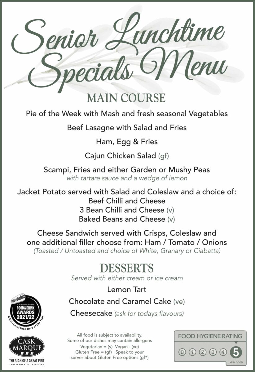 Senior specials lunchtime at The Old Swan